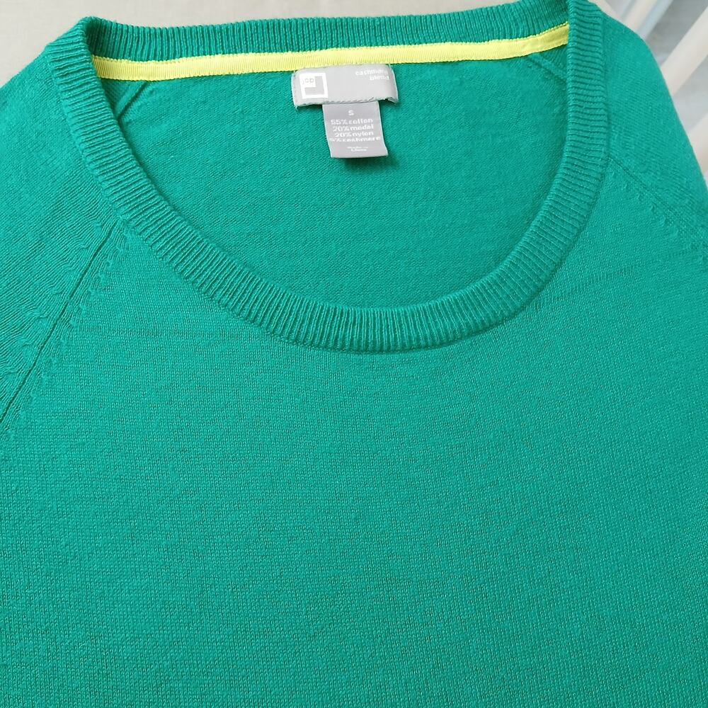 JCPenney Cashmere Blend Green Pullover Sweater S crew raglan 3/4 length sleeves - Picture 6 of 14